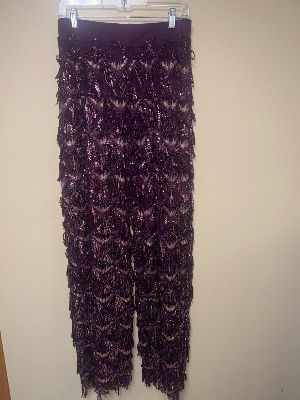Purple Sequin Fringe Wide-Leg Pants